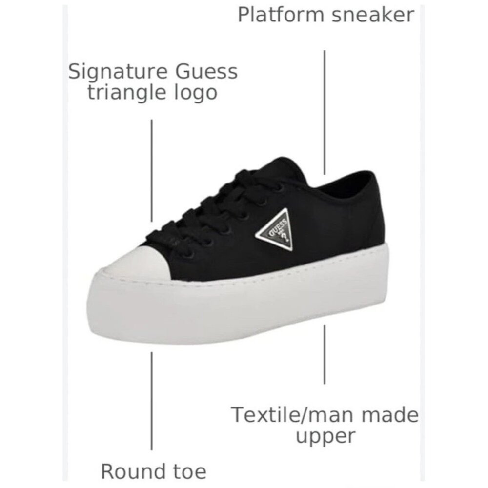Guess  Joezi Platform Black Women’s 8.5M Fashion Sneakers Triangle Logo Plaque - Picture 6 of 16